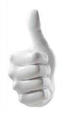 Hyper-realistic white human hand making a thumbs-up gesture, highly detailed and isolated on clean white background, symbolizing approval, success, agreement, and positive concept in design usage.