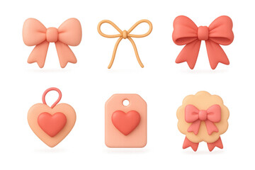 Romantic bow and heart icons for valentine's day design