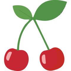 Vibrant Red Cherries with Green Stems and Leaves on a Simple Black Background Symbolizing Freshness and Summer Season