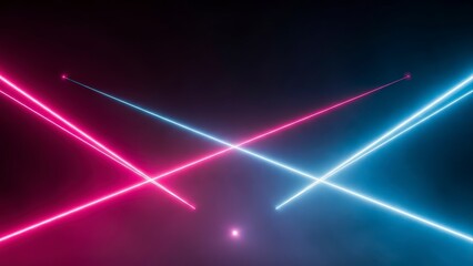 Dynamic Neon Laser Beams Intersecting in Dark Space.