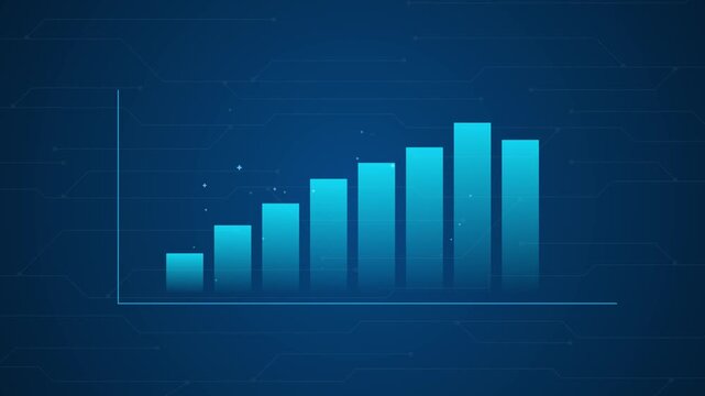 Business chart graphics and bar stats appearing. Animation of financial infographics diagram showing increasing business growth and success. Digital business trend.