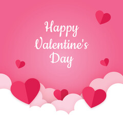 Happy valentines day template or background with Paper Cut Hearts and Clouds