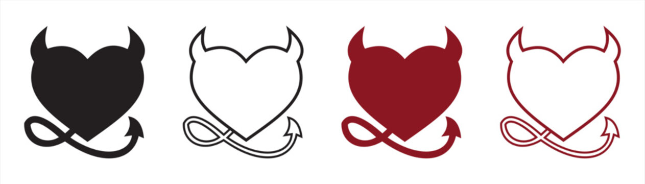 Devil Heart Valentine line and glyph icon, love and holiday, devil heart sign, vector graphics, a linear pattern on a white background