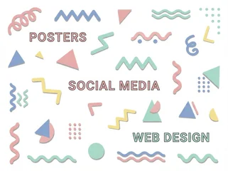 Fototapete Der Raum Muster  soft memphis set of memphis design elements bold geometric patterns and waves perfect for posters social media graphics and web design isolated on white background  © ckybe