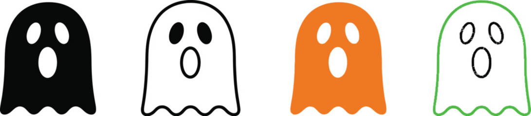 Fototapeta premium Four different styles of cute cartoon ghost icons for Halloween