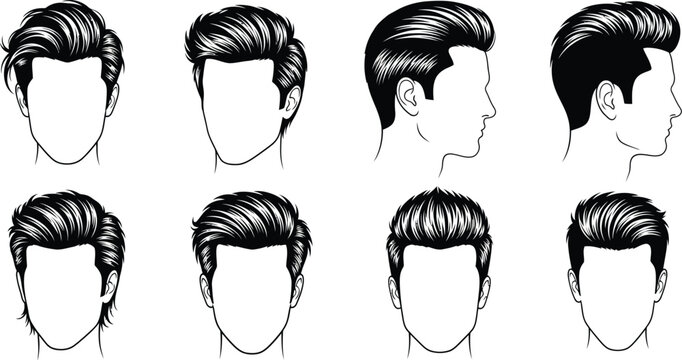 Collection of classic men's hairstyle outlines for barber design