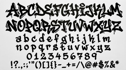font alphabet in bold graffiti style from a to z numbers punctuation isolated on white background