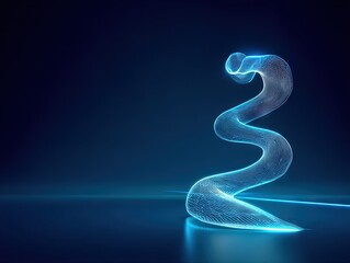 A glowing translucent blue ribbon rising in a serpentine curve, symbolizing fluid creativity, evolving pathways and the continuous motion of adaptive abstract design