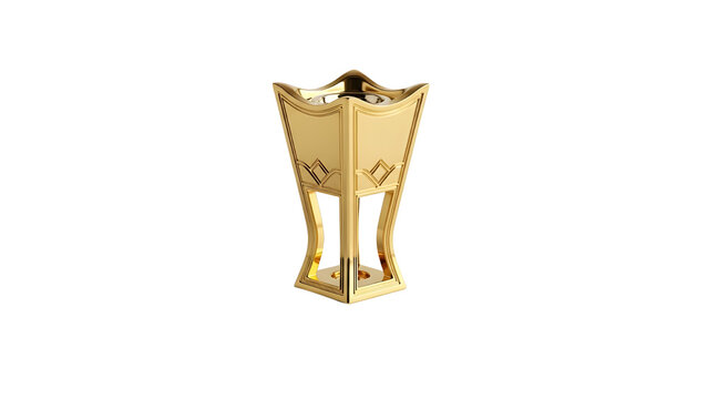 Golden metal incense burner with ornate design isolated PNG with Transparent Background