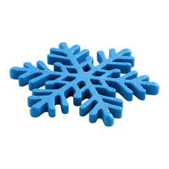 Bright blue foam snowflake decoration on a solid for winter holiday design projects on transparent background