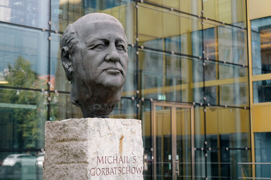 Berlin, Germany - May 23, 2025: A statue of former president of the Soviet Union Michail S. Gorbatschow by Serge Mangin in Berlin, Germany