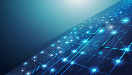 Futuristic Blue Digital Circuit Network with Glowing Cyan Lines and High-Tech Interface Elements on a Modern Technology Background