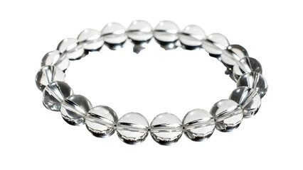 Obraz premium Clear quartz crystal gemstone beaded bracelet isolated on white background for jewelry advertisement