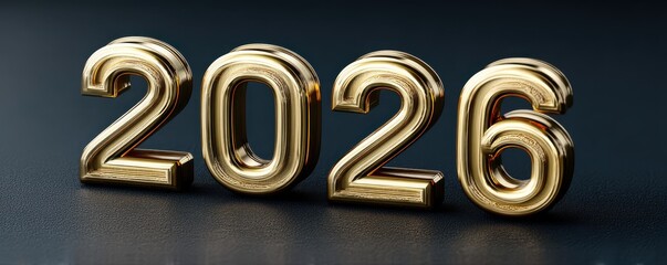 Golden 2026 numerals shine on a dark blue backdrop, celebrating the new year and bright future