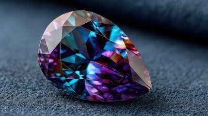 Faceted alexandrite gemstone shimmers with teal, purple, and pink hues. Use to illustrate luxury, jewelry design, or crystal healing concepts.