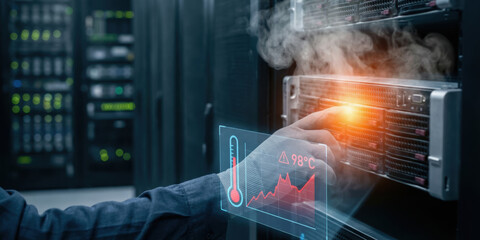 Server overheating risk with ai monitoring controls preventing damage in data center environment