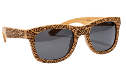 Wooden Sunglasses with Tribal Pattern Engraving on Black Background eyewear accessory