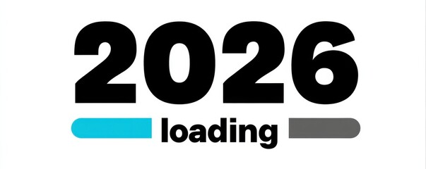 2026 loading graphic with bold numbers and colorful progress bars for future technology