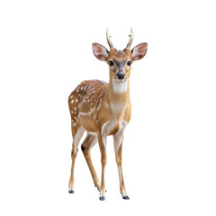 Fototapeta premium Young Spotted Deer With Antlers Standing Isolated On Black Background young deer