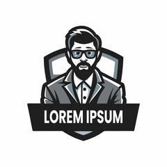 A young man in a business suit mascot. Flat style. Vector illustration.