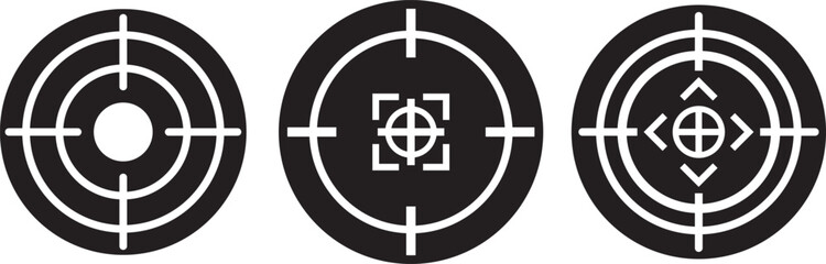 Fototapeta premium Target icons set. Aim sniper shoot group. Ambition and opportunity symbols. Gun target icons in minimalistic thin line strokes designs. Focus group icon. Editable stroke line icons
