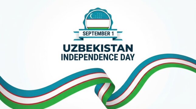 uzbekistan independence day background with round emblem of the national flag on white space bold typography with the text clean modern design copy space - Powered by Adobe