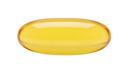 Single yellow softgel capsule isolated on white background for health and nutrition advertising