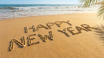 highlighted happy new year summer beach sand background with copy space stock photo background ready for text or design overlay