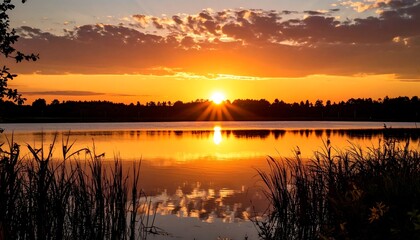 Obraz premium Sunrise over a calm lake