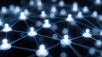 Abstract representation of a connected network with glowing nodes symbolizing social connections and digital interactions.