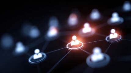 A digital network visualization showcasing interconnected nodes representing individuals, with one node highlighted to indicate prominence or focus.