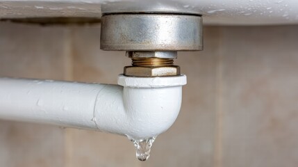 Water dripping from damaged sink showing common home leak maintenance concept scene.