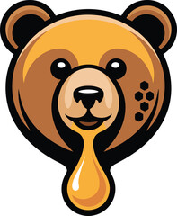 Cute smiling honey bear face mascot logo design vector illustration sweet cartoon animal emblem style.