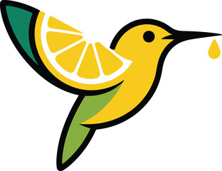 Lemon citrus hummingbird mascot logo flying bird with fruit slice wing vector illustration graphic design concept. © Pappu0099