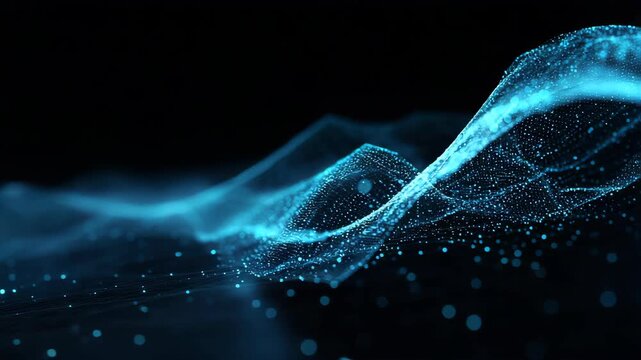 Wave of particles. Abstract Blue Geometric Background. Big data visualization. Data technology abstract