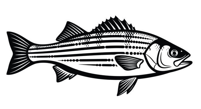 Striped Bass Fish Illustration Black and White saltwater fish