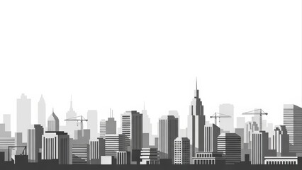 Obraz premium Monochromatic Cityscape Silhouette with Modern Buildings and Skyscrapers.