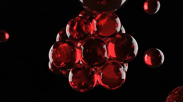 Floating Red Bubbles Against Black Background.