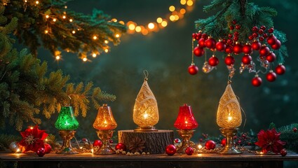 christmas tree with candles and decorations
