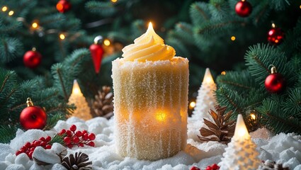 christmas decoration with candle and christmas tree