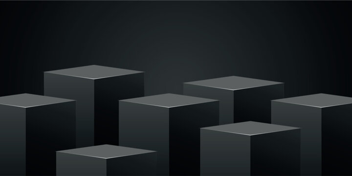 Dark abstract background with modern 3D cube design. Futuristic shiny podium background concept. Vector illustration VOL. 3
