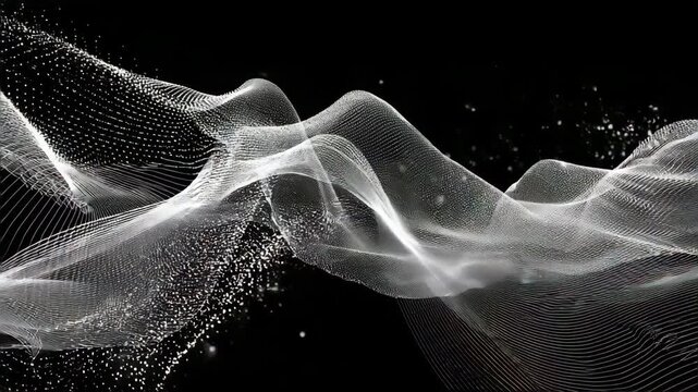 Wave of particles. Abstract silver Geometric Background. Big data visualization. Data technology abstract