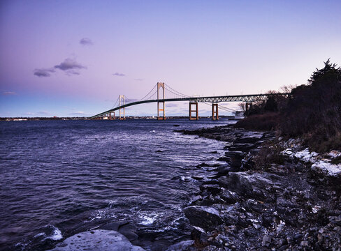 Claiborne Pell Bridge, commonly known as the Newport Bridge, spanning the East Passage of the Narragansett Bay in Rhode Island