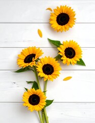 Sunflowers on a white wooden background