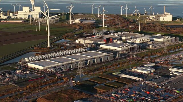 Aerial View of Data Center Computing Power Infrastructure.