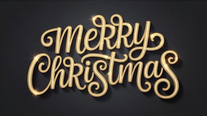 Merry Christmas Gold Glitter Typography Lettering on Dark Background, Luxury Festive Holiday Text Design