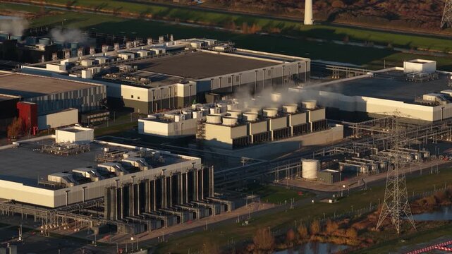Aerial View of Data Center Computing Power Infrastructure.