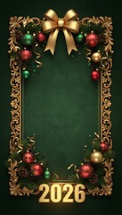 Fototapeta premium Luxury background christmas frame and new year design 2026 elegant holiday decoration festive environment celebratory viewpoint