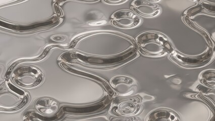 Abstract liquid metal surface with flowing mercury-like patterns and reflective silver texture.
