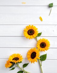 Sunflowers on white wood